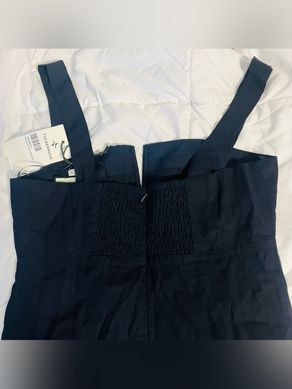Tuckernuck Navy Embroidered Linen Alma Midi Dress with Cutout Hem (s) - Picture 6 of 11